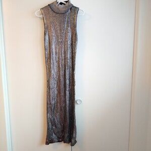 Zara silver metallic foil knit sleeveless maxi dress NWOT